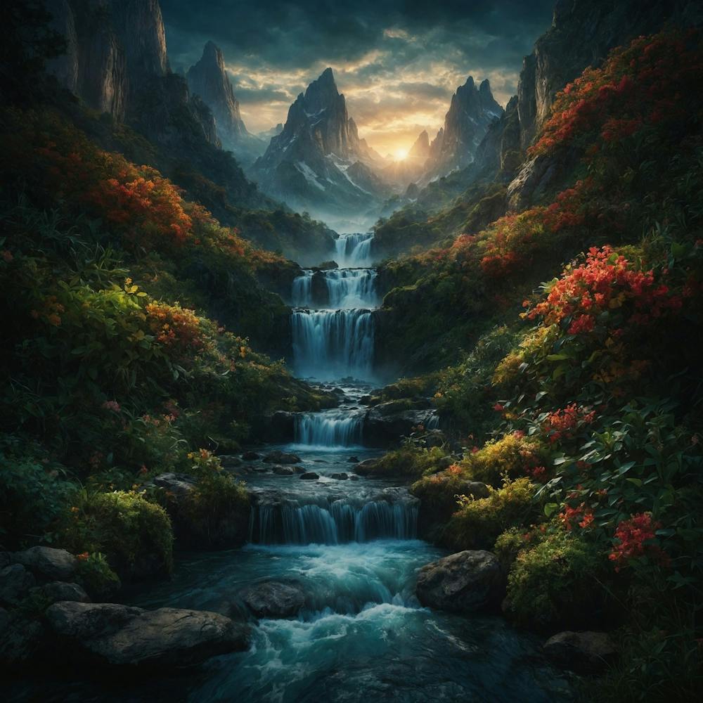 Waterfall In The Mountains