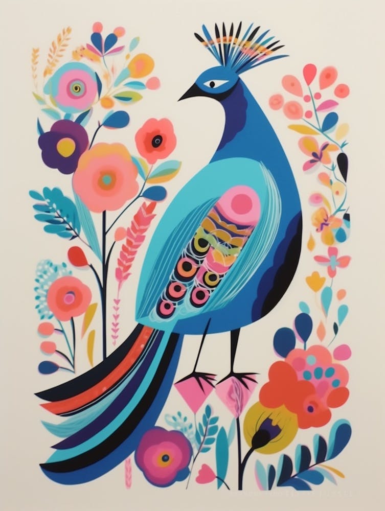 Colourful Scandi Bird Peacock 4