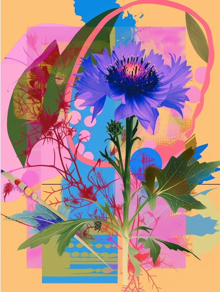 Cornflower (Bachelor S Button) 3 Neon Flower Collage