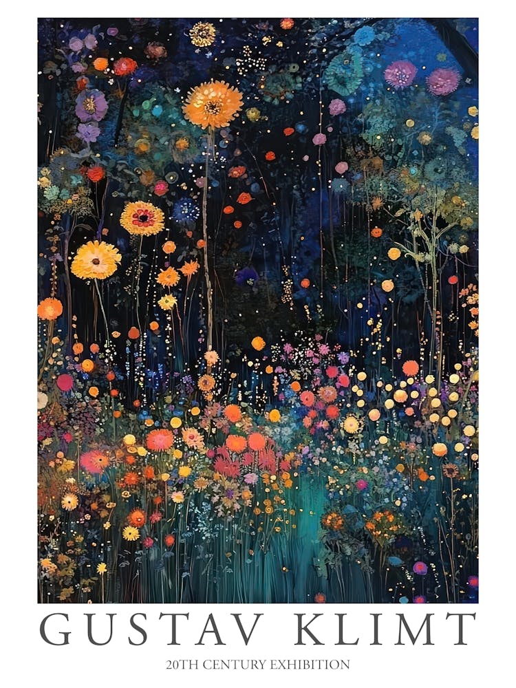 Gustav Klimt Print Night Garden Klimt Poster Klimt Exhibition Poster Painting Flower Garden