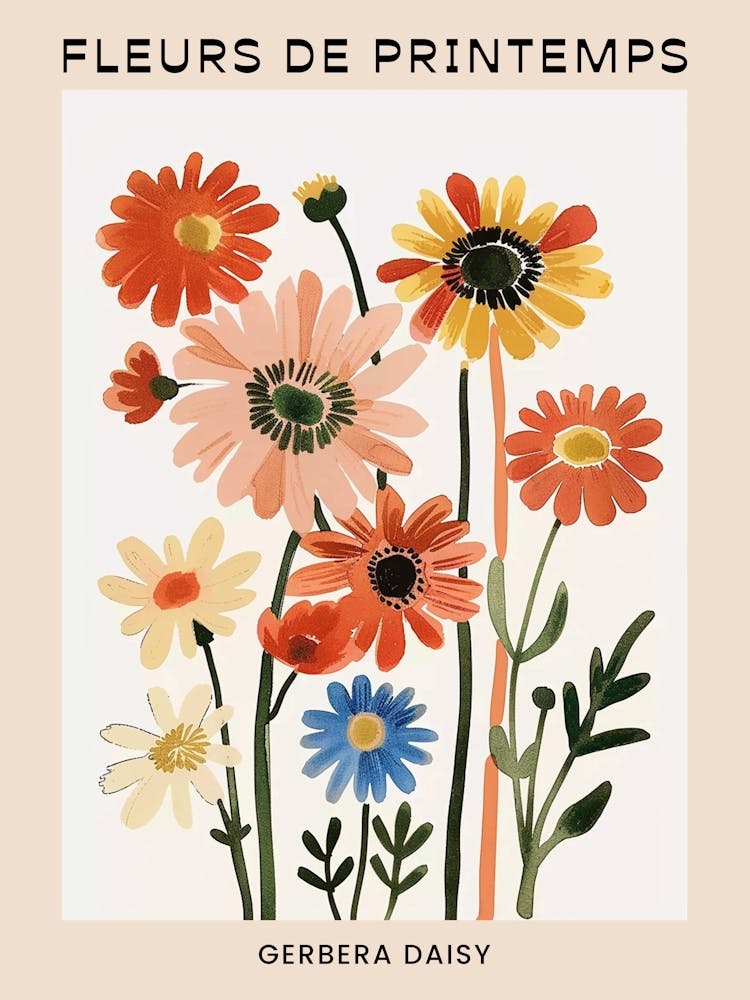 Spring Floral French Poster  Gerbera Daisy 2