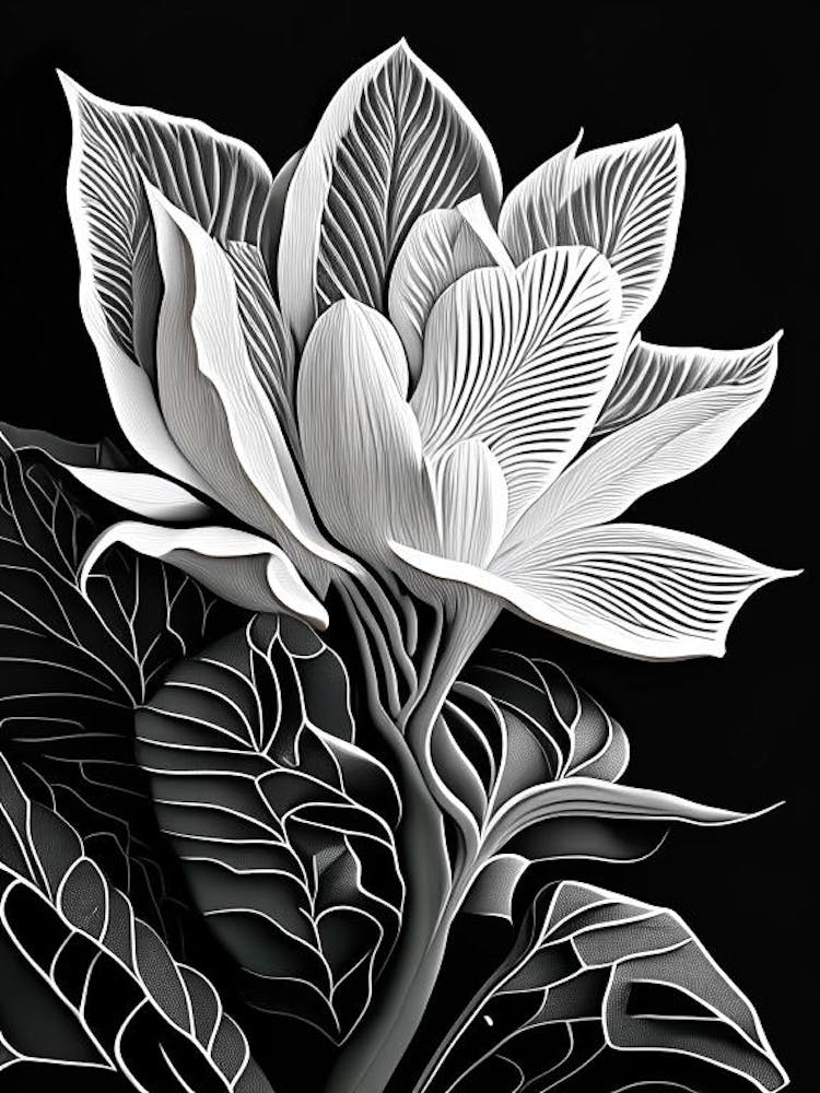 Magnolia Leaf Linocut 3