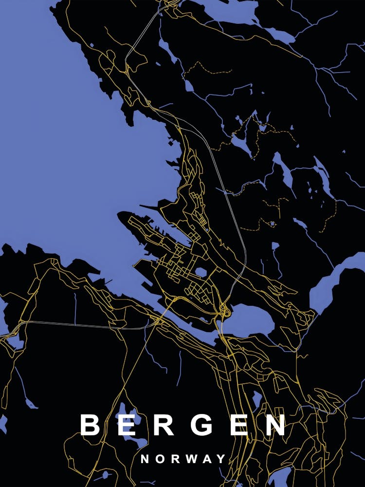 Bergen Norway City Map Black and Gold
