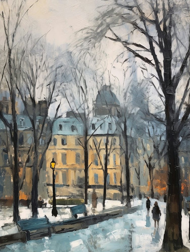 Winter City Park Painting Luxembourg Gardens Paris 2