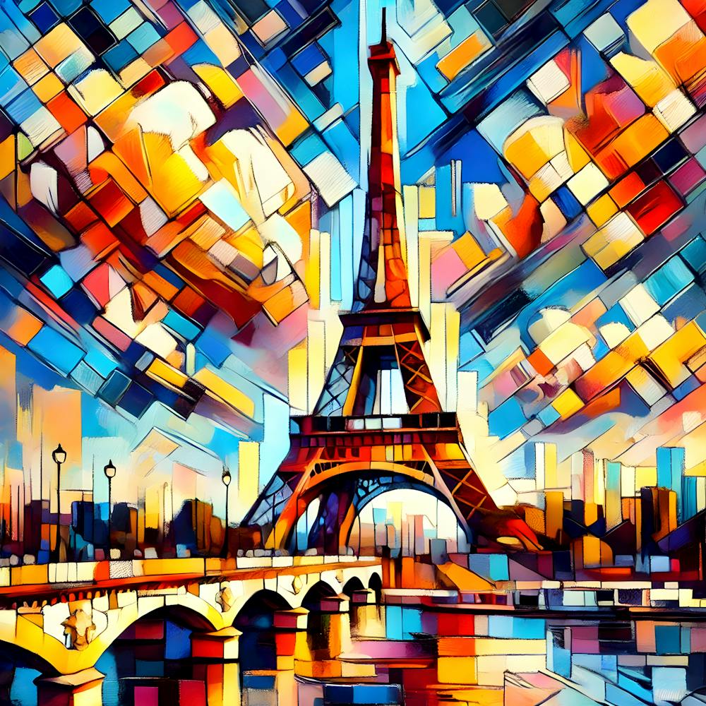 Cubist Eiffel Tower Vibrant Abstract Parisian Art