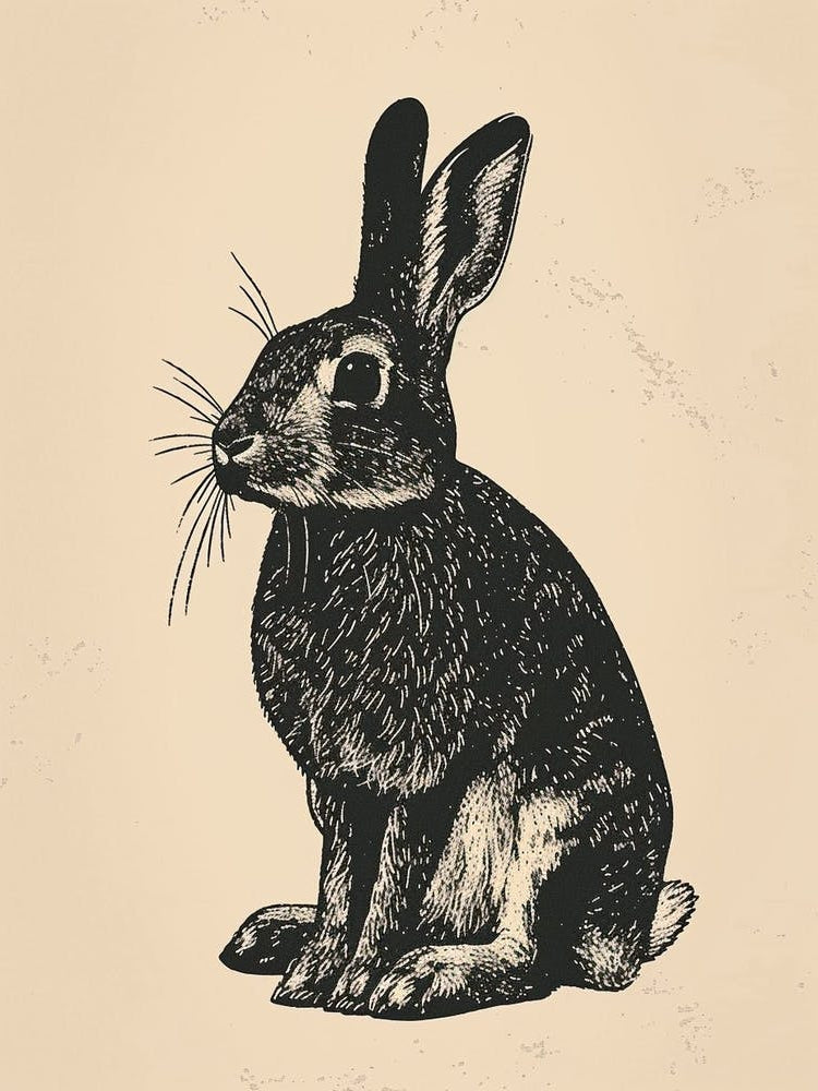 Harlequin Blockprint Rabbit Illustration 3