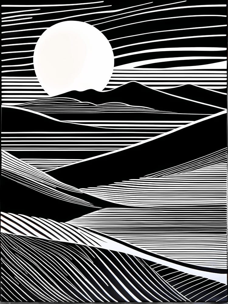 Ephemeral Echoes Of Silence Linocut Black And White Painting Solid White Background Hand Drawn 493020488