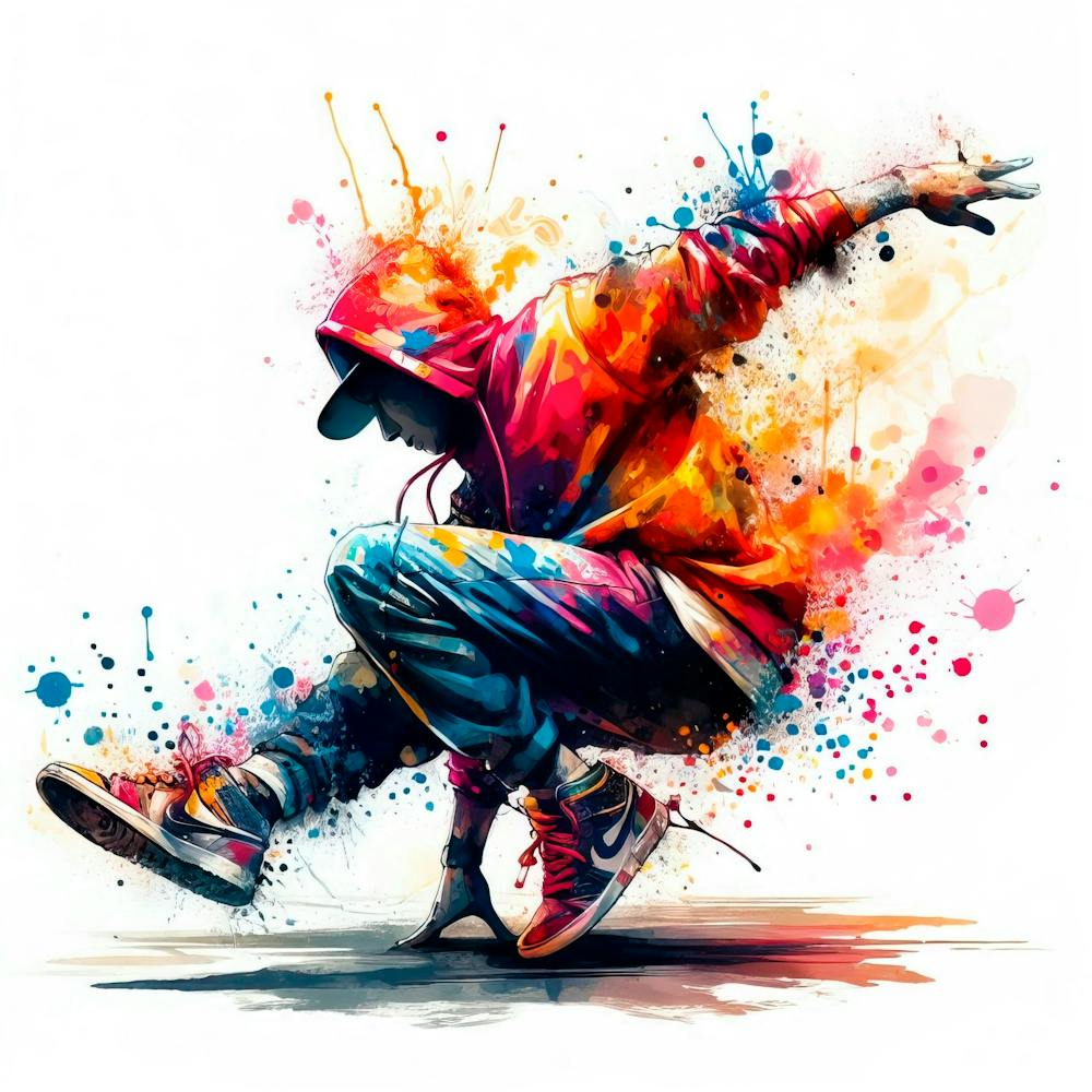 Break Dance Watercolor Splashes Hip Hop Style Well Defined Vibrant Colors 1