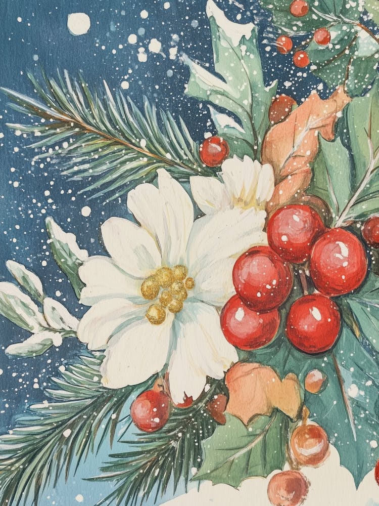 Flowers And Holly Berries