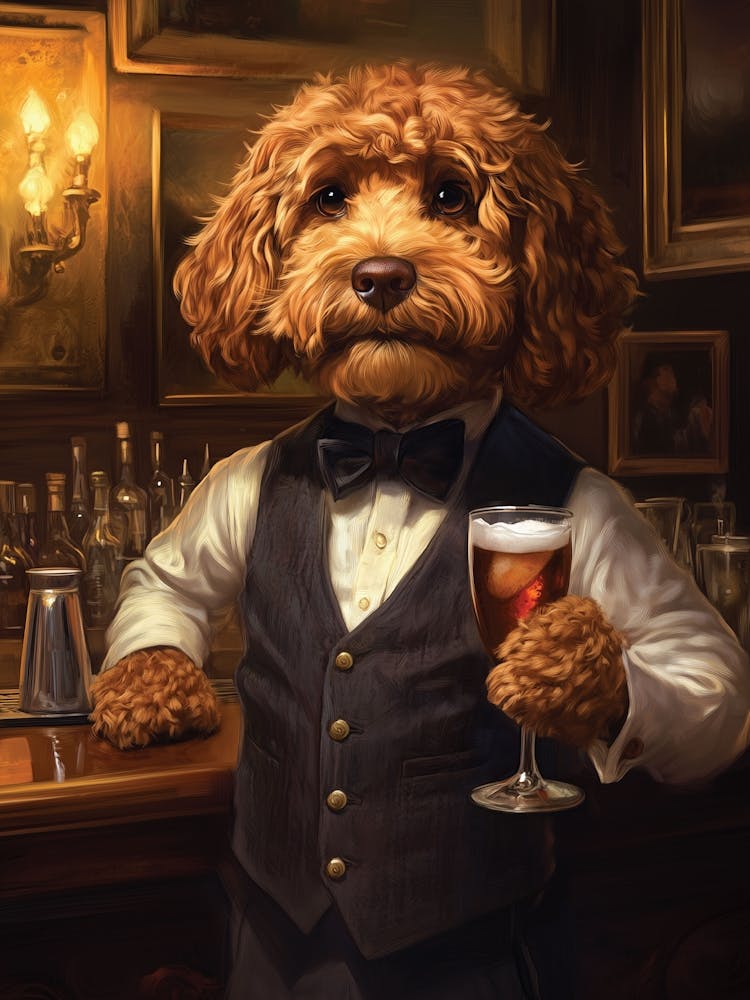 Cockapoo Having A Drink At The Bar