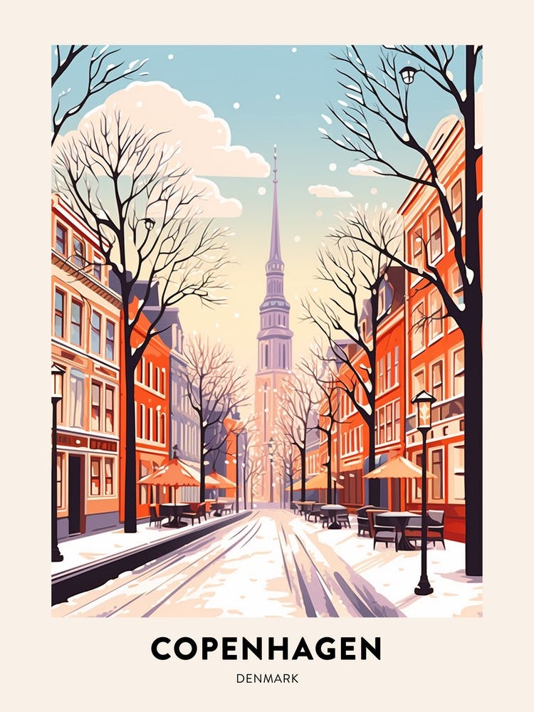Vintage Winter Travel Poster Copenhagen Denmark 2