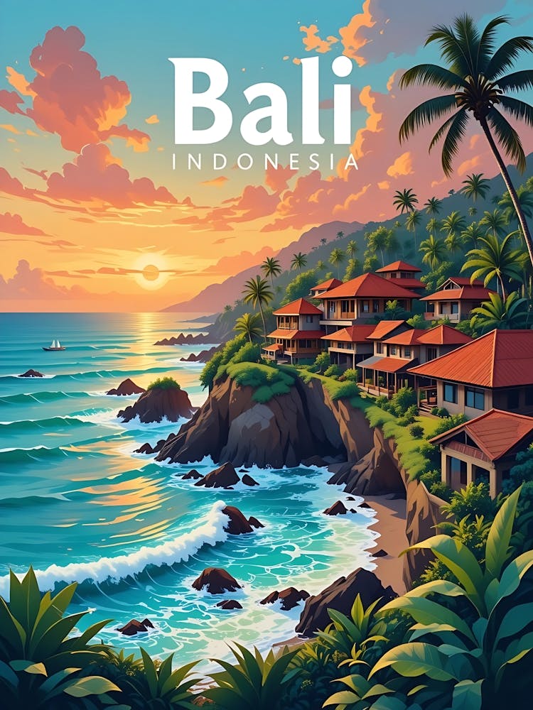 Bali Indonesia Vintage Travel Poster 12