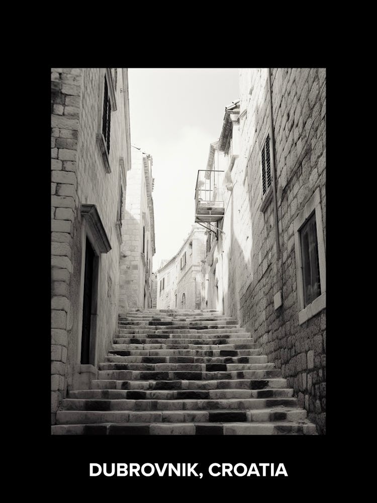 Poster von Dubrovnik, Kroatien, Mediterrane Schwarz-Weiß-Fotografie Analog 7