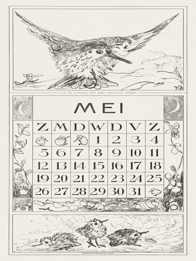 Calendar Page With Flying Bird (1917), Theo Van Hoytema
