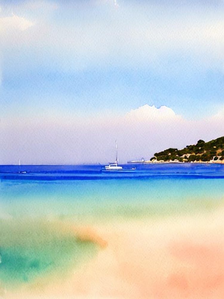 Cala Bassa Beach, Ibiza, Spain Watercolour