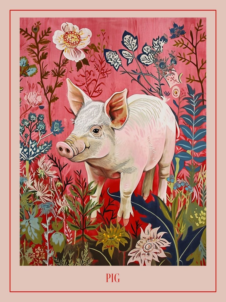 Florales Tiergemälde Schwein 1 Poster