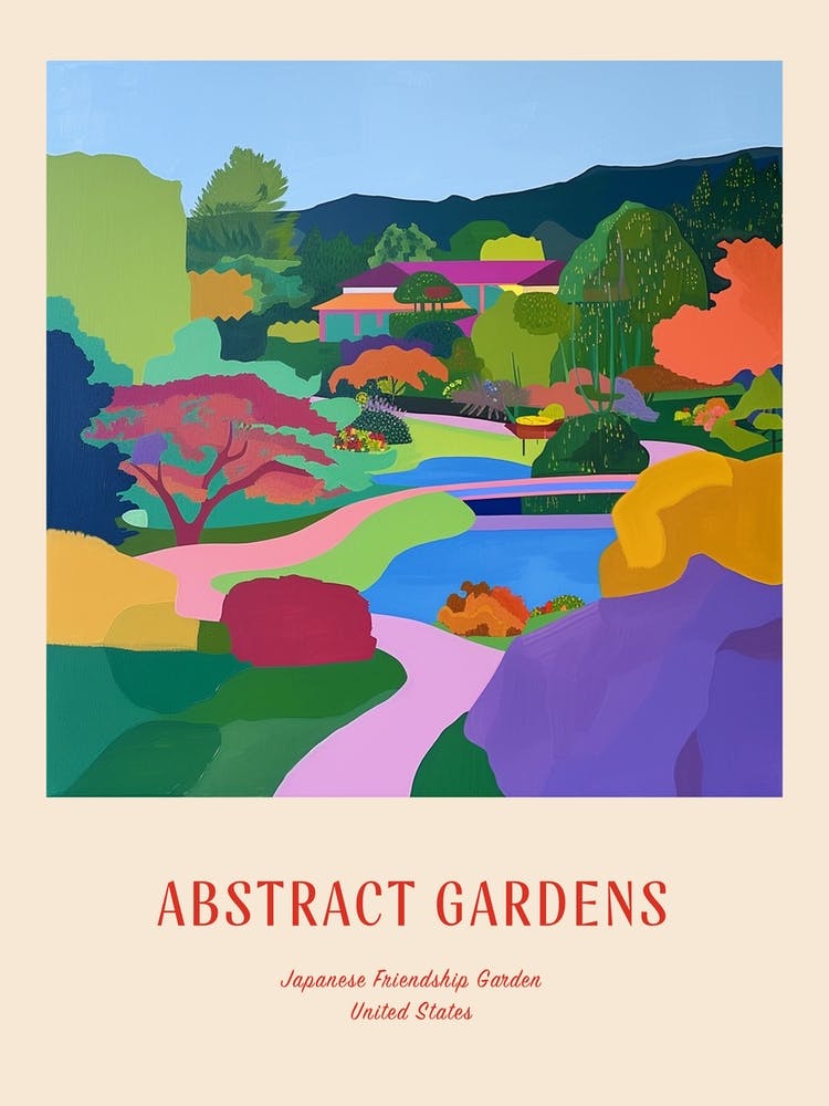 Colourful Gardens Japanese Friendship Garden Usa 4 Red Poster