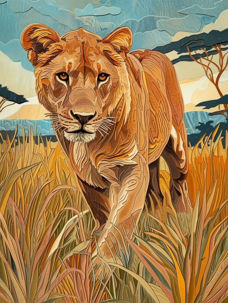 African Lion Relief Illustration Symbolism 2