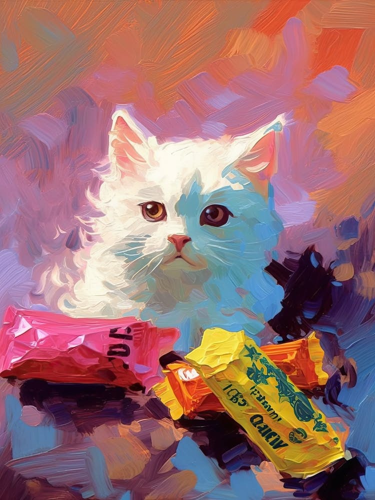 White Kitten Oil Painting 4
