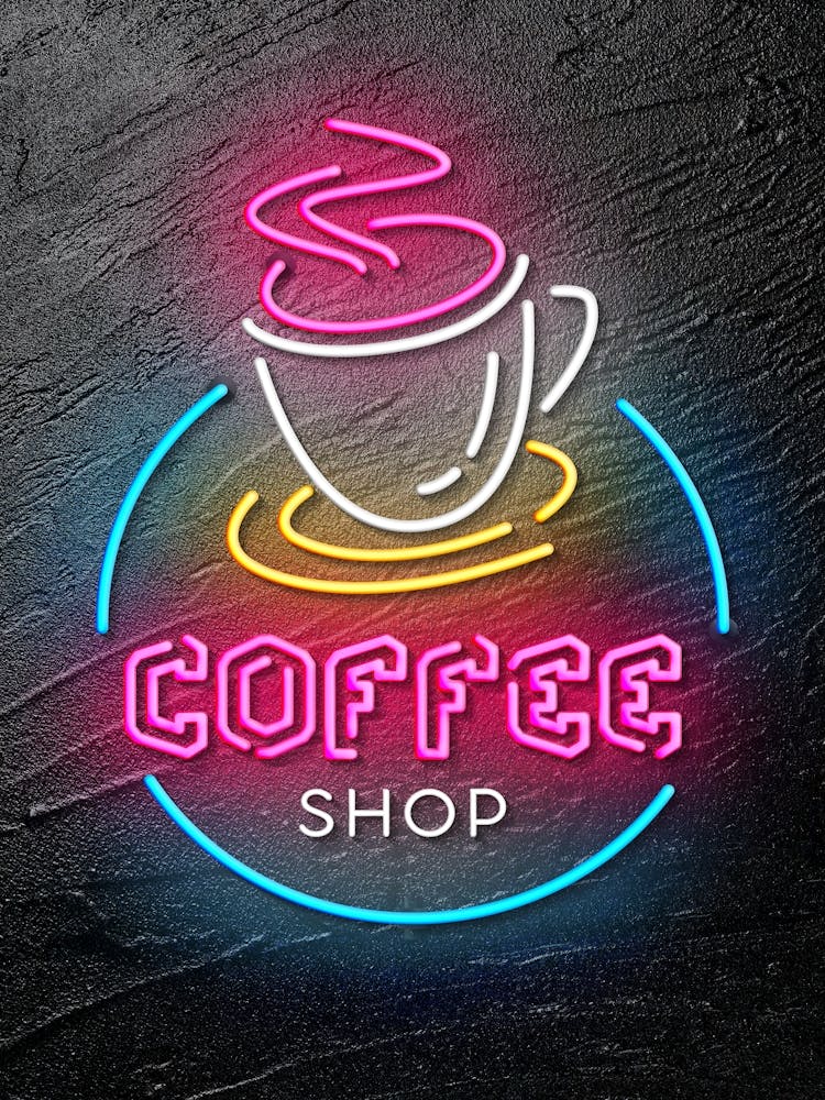 Coffee — Enseigne néon alimentaire, Affiche culinaire, art photographique