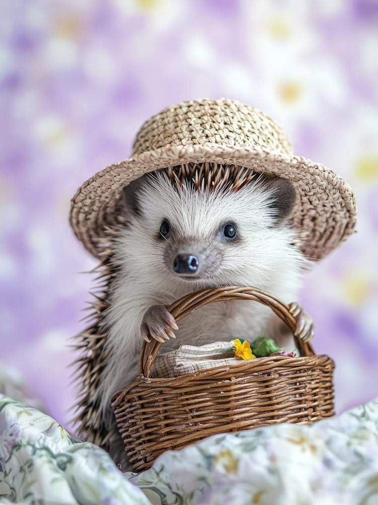 Hedgehog In A Basket.Generated AI. Wall 2