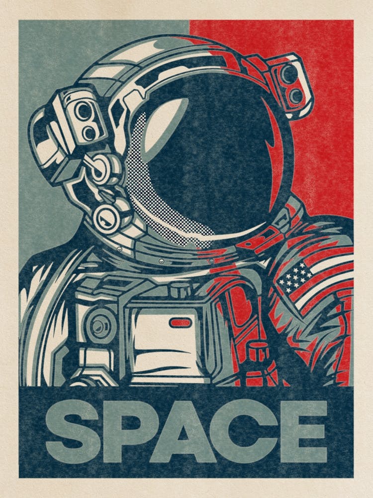 Space (Hope/Obama style, Shepard Fairey style) — Vintage space poster, retro space art, propaganda poster, retrofuturism, retro sci-fi