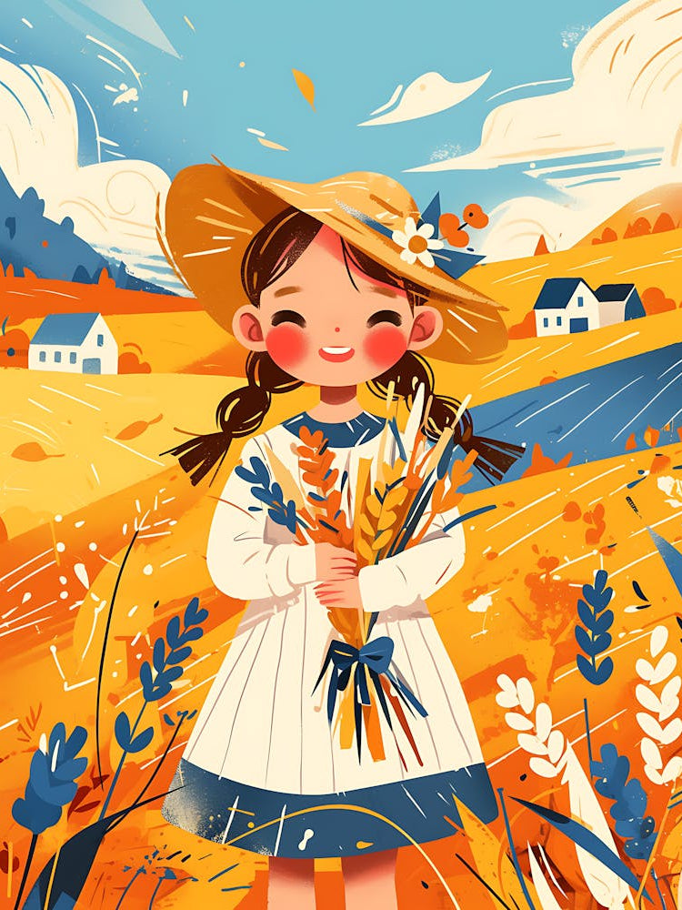 Cute Little Girl In A Wheat Field