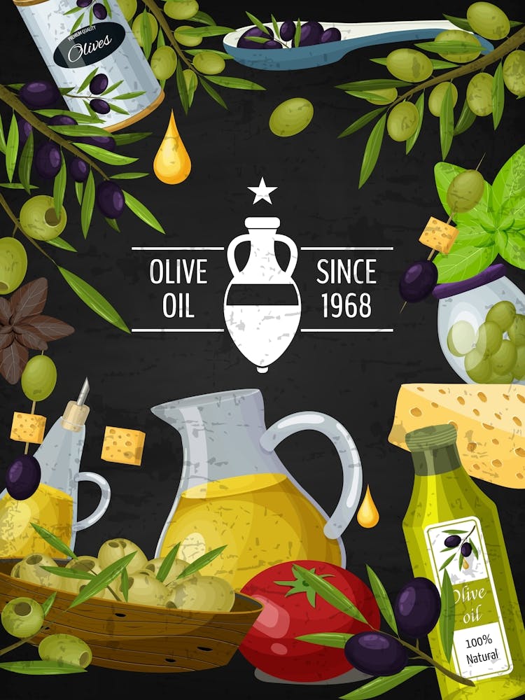 Olive Oil Vector Illustration - olives poster, kitchen wall art