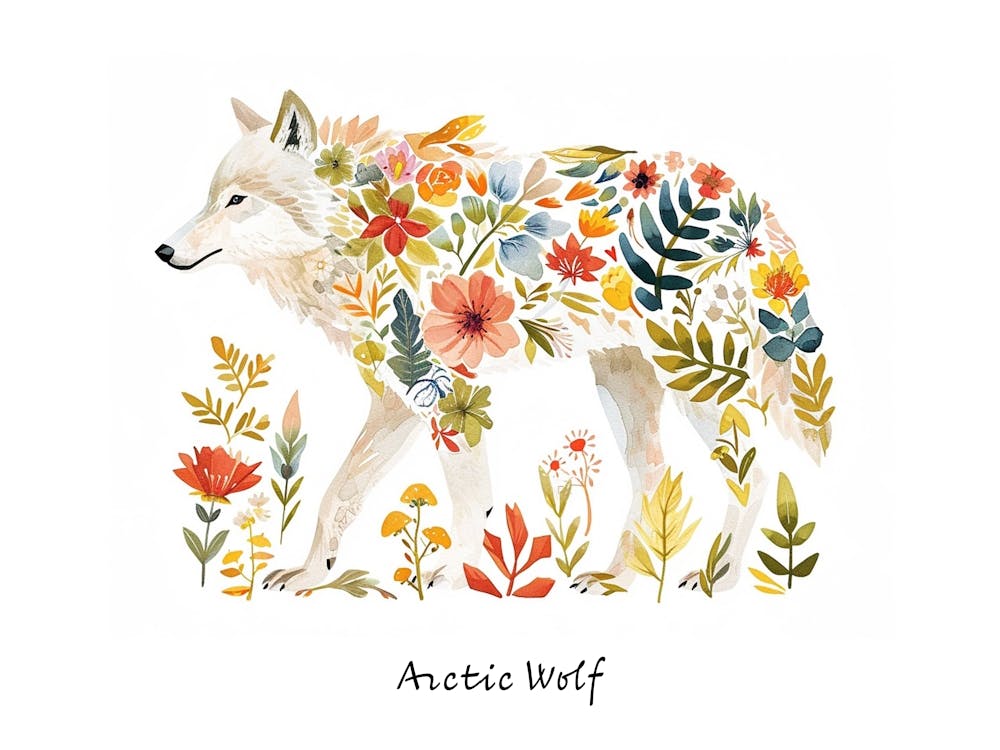 Little Floral Arctic Wolf 3 Poster