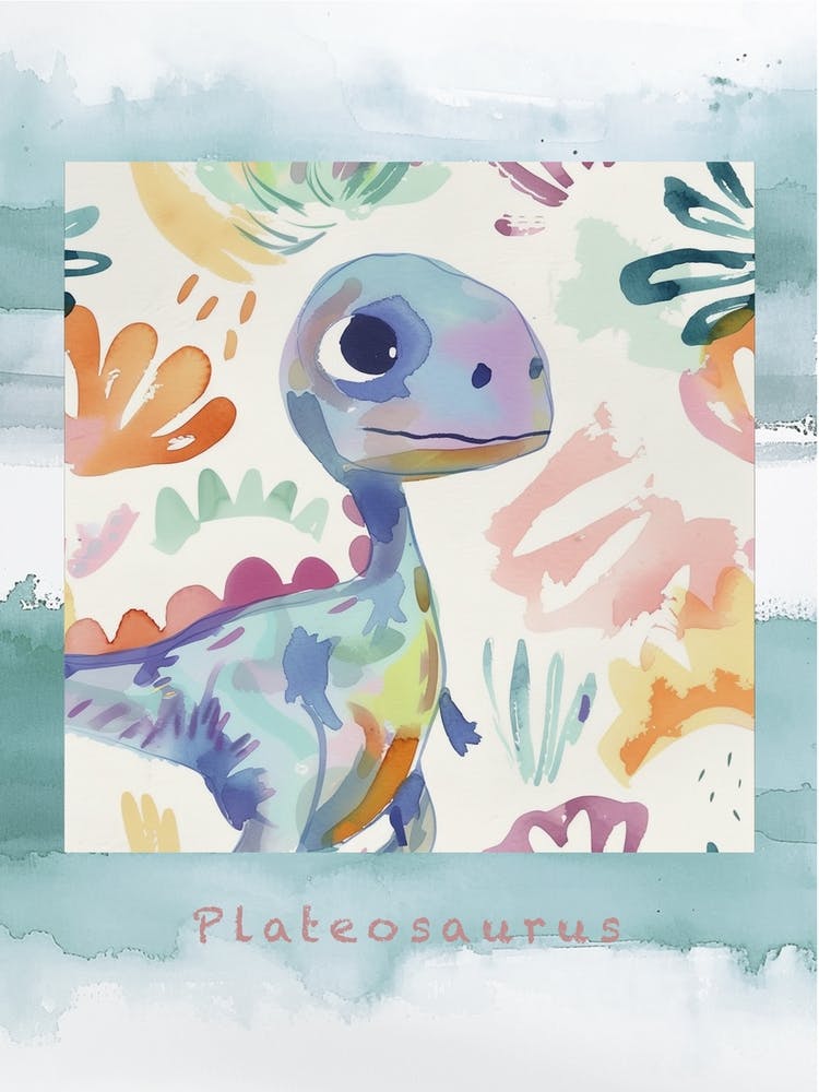 Plateosaurus Dinosaur Muted Pastels Pattern 2 Poster
