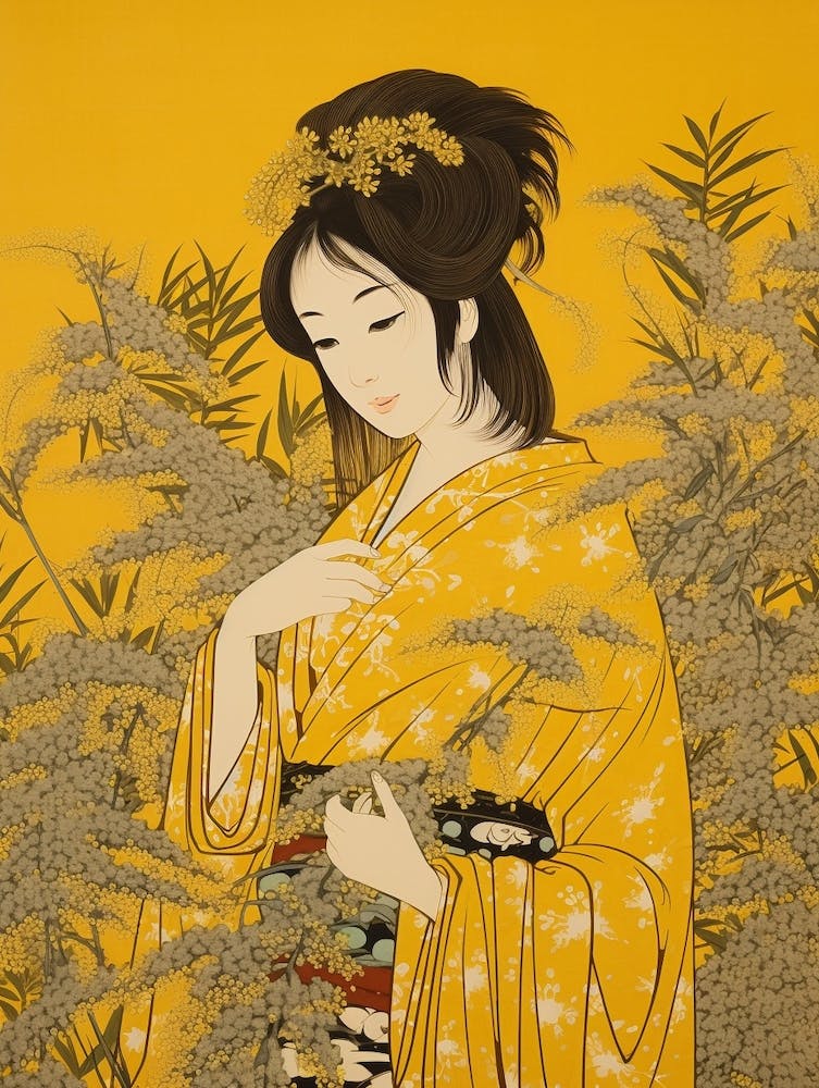 Nokanzou Goldenrod 2 Vintage Japanese Botanical And Geisha
