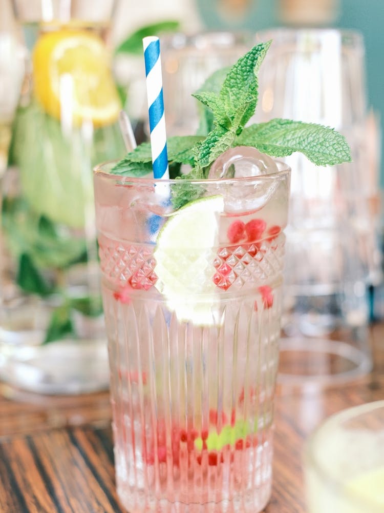 Water glass with Fruits 