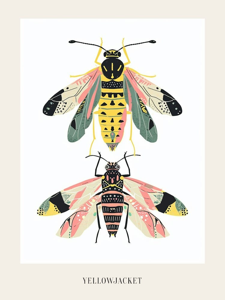 Colourful Insect Illustration Yellowjacket 3 Poster