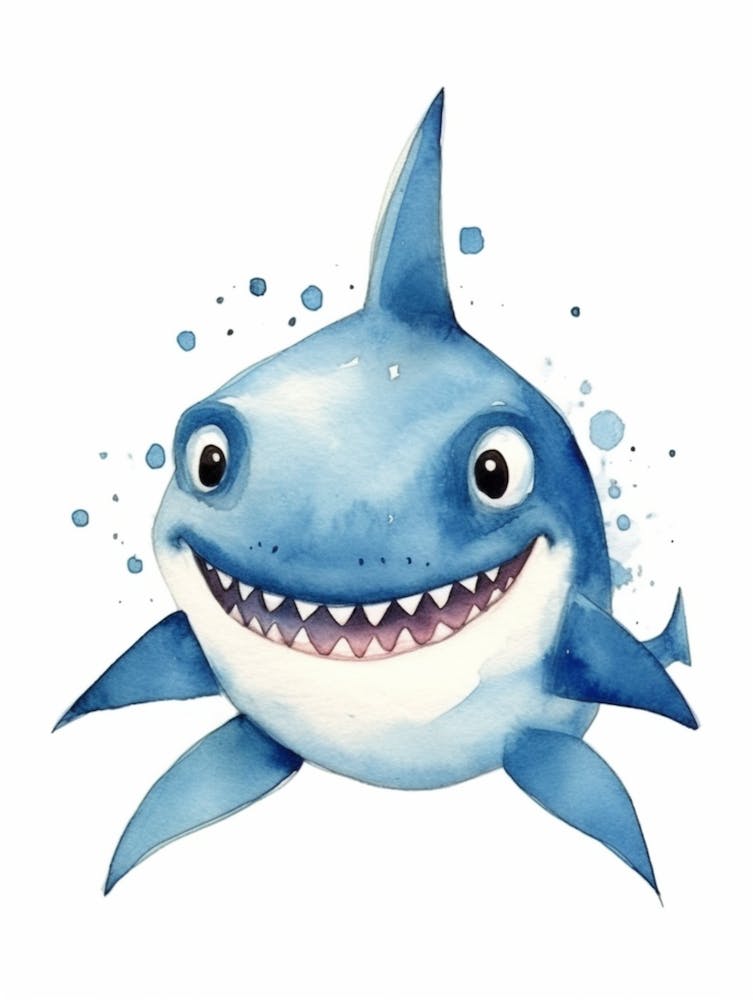 Cartoon Watercolour Blue Shark Kids Nursery 3