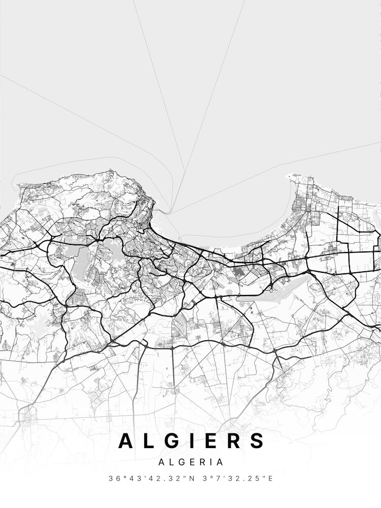 Algiers Algeria White Map