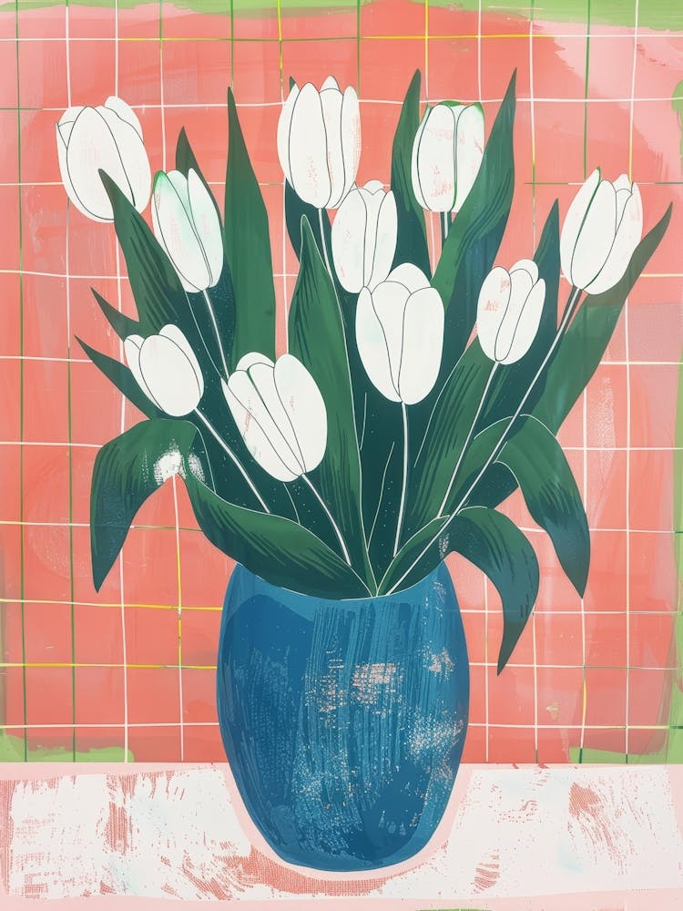 White Tulips In A Blue Vase 4