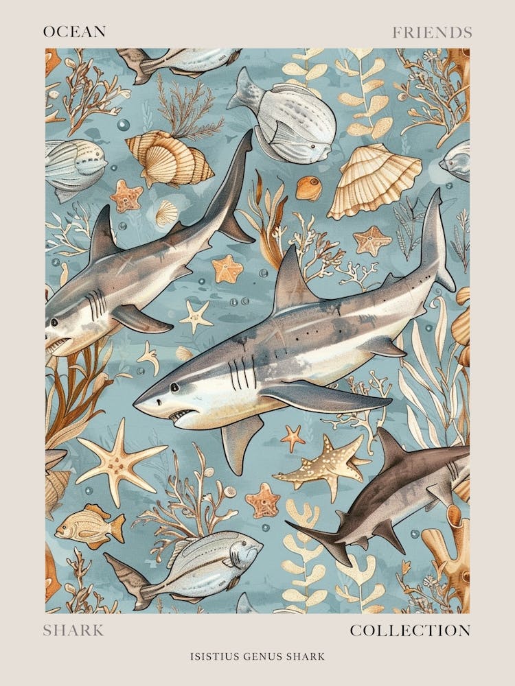 Pastel Blue Isistius Genus Shark Illustration Poster