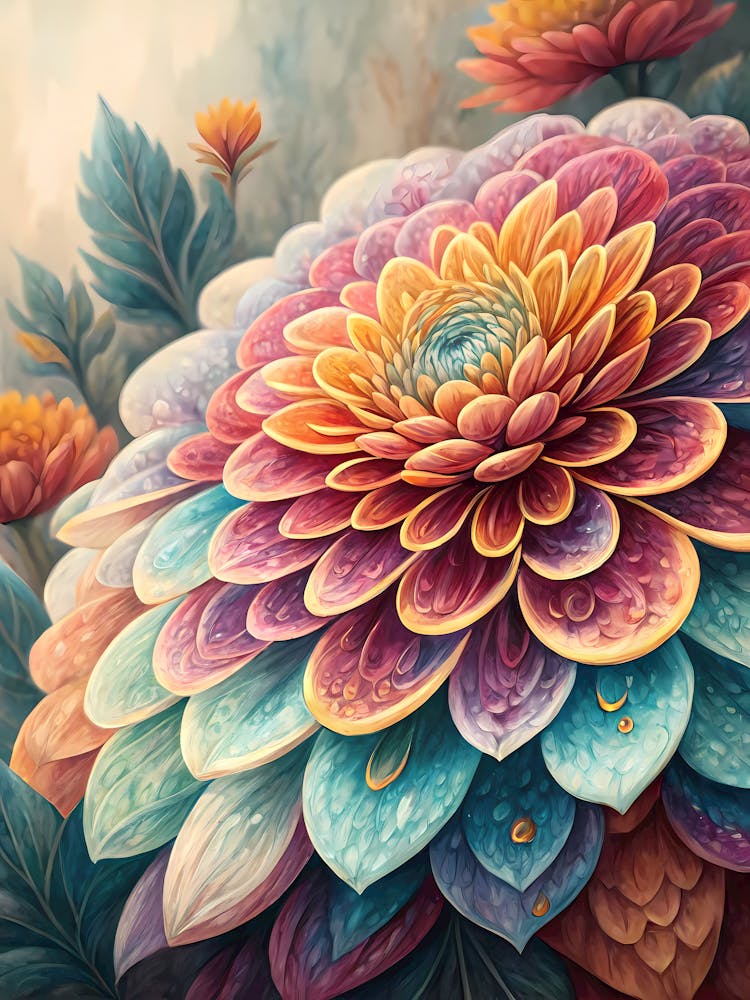 Kaleidoscope Effect of Layered Petals Oil Painting Style