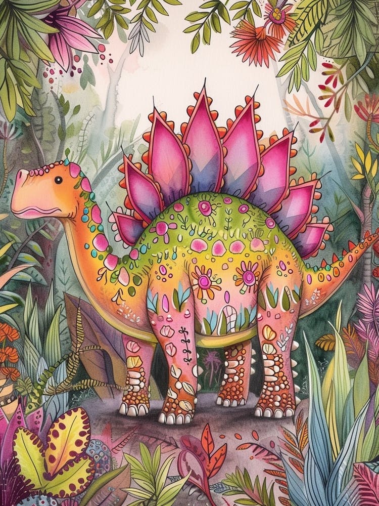 Pastel Pattern Rainbow Stegosaurus Dinosaur 3