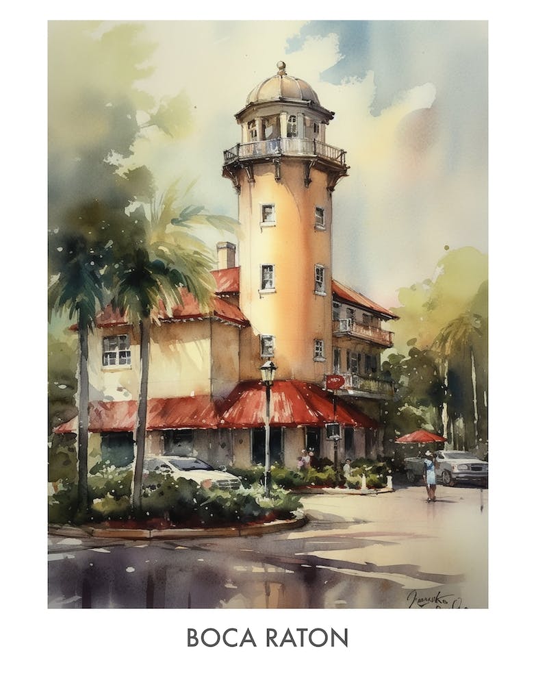 Boca Raton Watercolor 3 Travel Poster