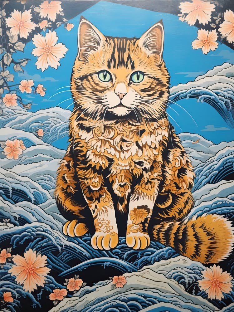 Cat Animal Drawing In The Style Of Ukiyo E 3