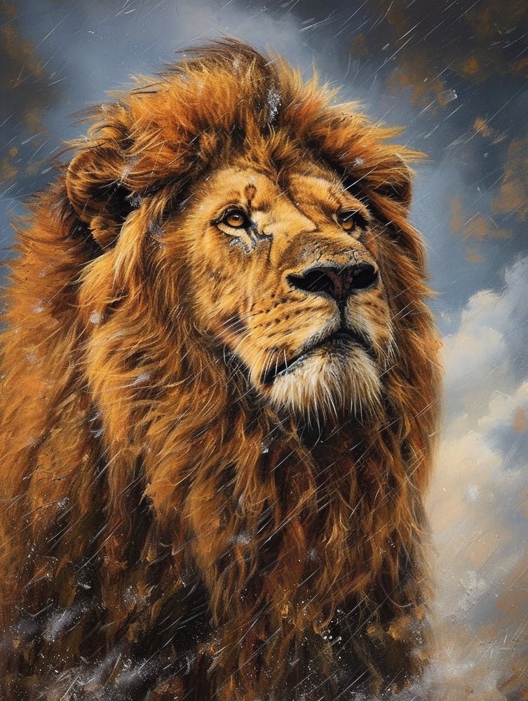 Berberlöwe einem Sturm entgegen Acrylgemälde 2