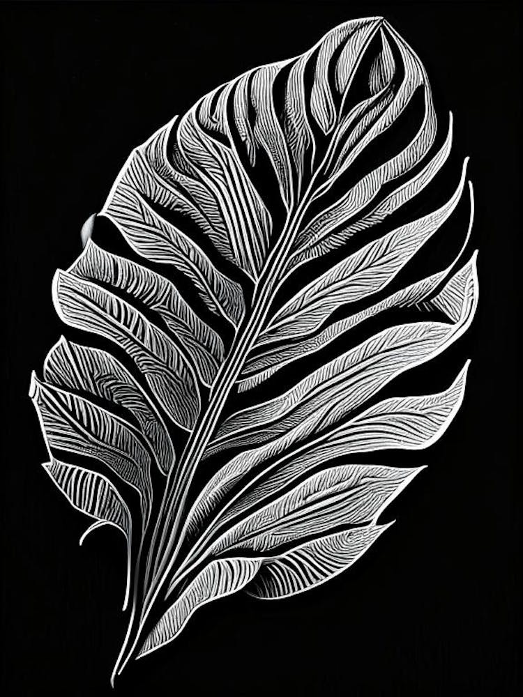 Plantain Leaf Linocut 2