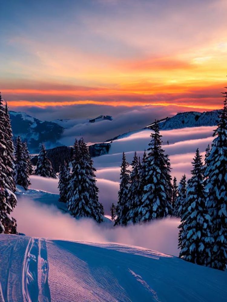 Laax, Switzerland Ski-Poster mit Sonnenaufgang