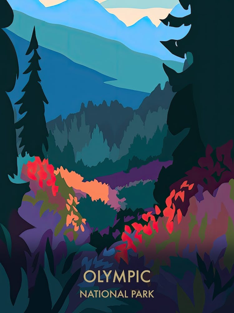 Olympic National Park Travel Poster Matisse Style 5
