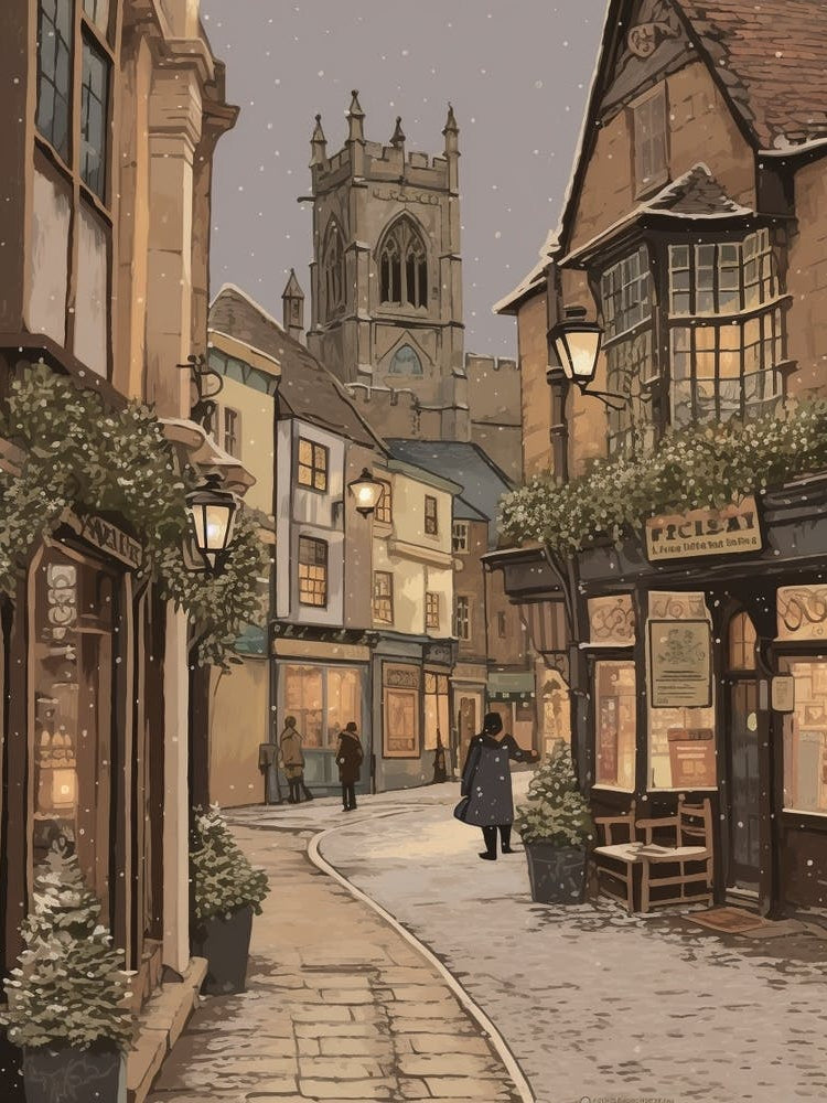 Vintage Winter Illustration Canterbury United Kingdom 2