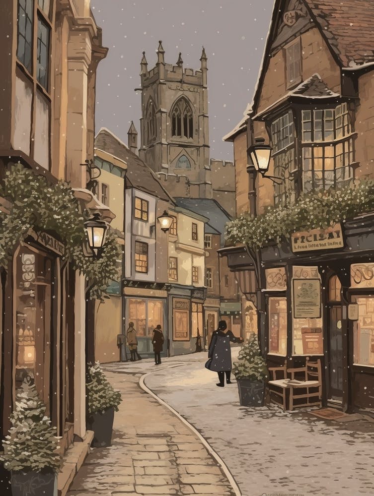 Vintage Winter Illustration Canterbury United Kingdom 2