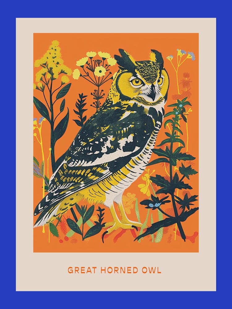 Spring Birds Poster Great Horned Owl 2