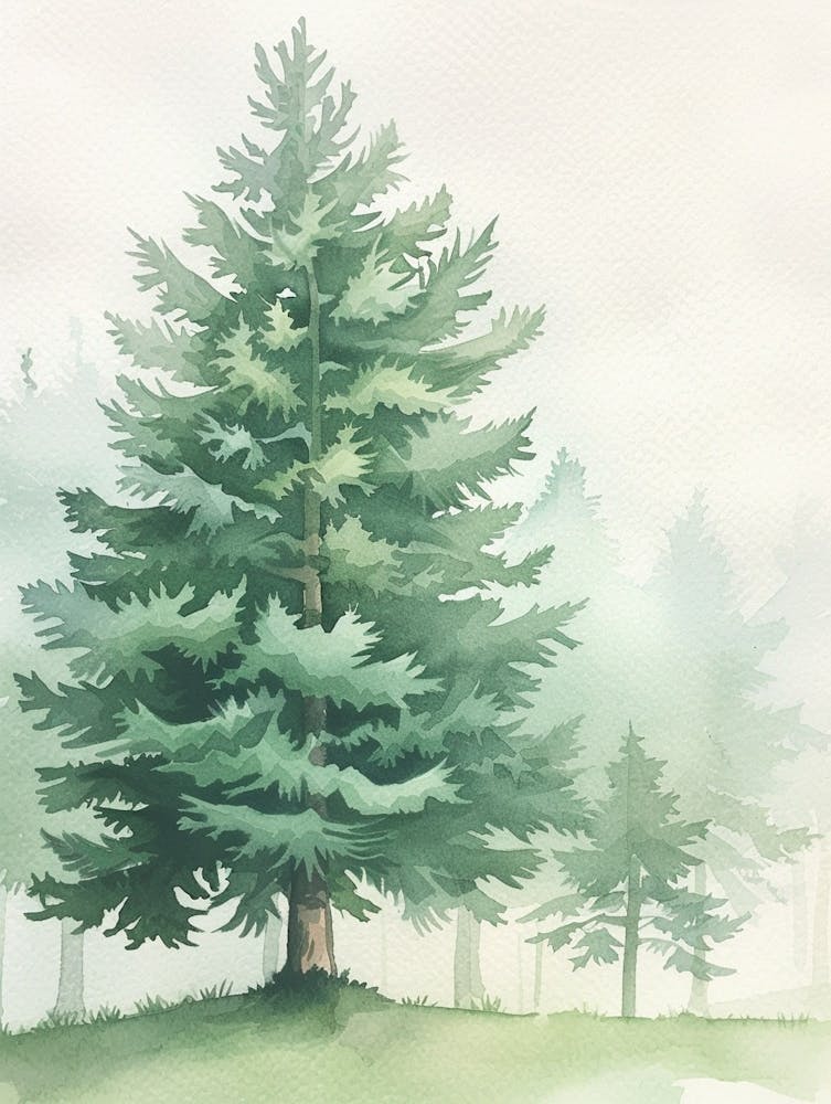 Douglas Fir Tree Atmospheric Watercolour Painting 3