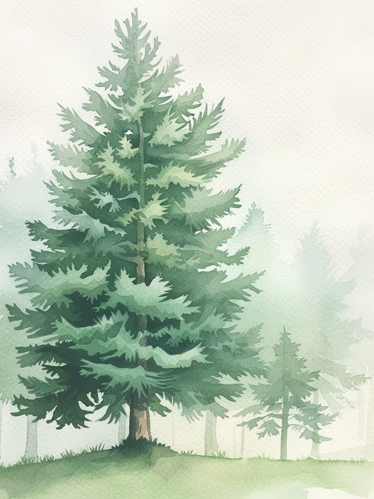 Douglas Fir Tree Atmospheric Watercolour Painting 3